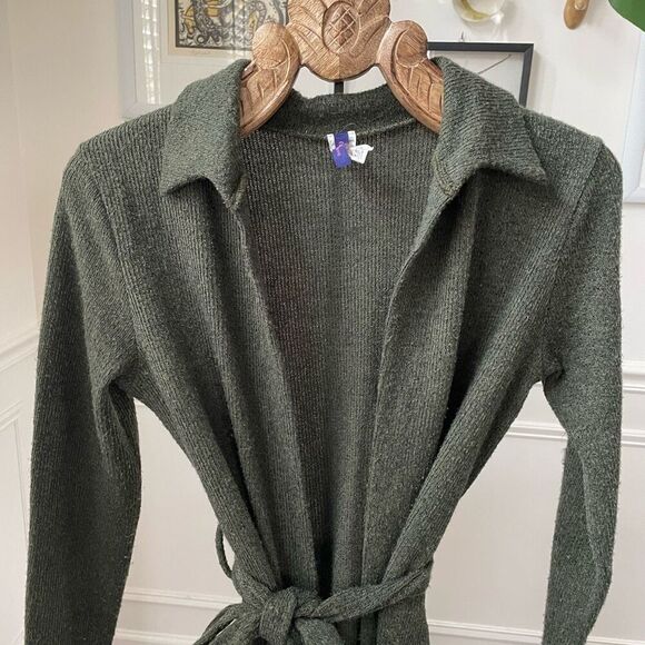 Vintage 90s Fashion Love Dark Green Sweater Pants Duster Cardigan L - Picture 3 of 8